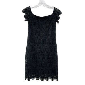 Lilly Pulitzer Dress Women XXS Black Scalloped Shell Lace Off The Shoulder Lined